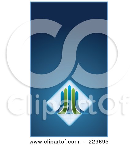 Royalty-Free (RF) Clipart Illustration of a Business Card Design Of Green And Blue Arrows Over Diamonds On Blue by Eugene