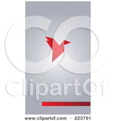 Royalty-Free (RF) Clipart Illustration of a Business Card Design Of A Red Origami Bird On Gray Stripes by Eugene