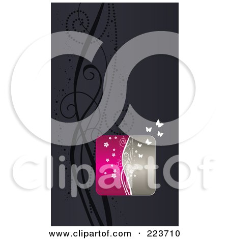Royalty-Free (RF) Clipart Illustration of a Business Card Design Of Butterflies And Vines On Gray by Eugene