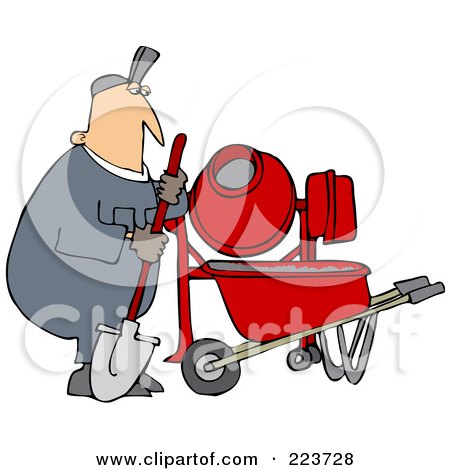 Royalty-Free (RF) Clipart Illustration of a Caucasian Worker Man Standing By A Cement Mixer by djart