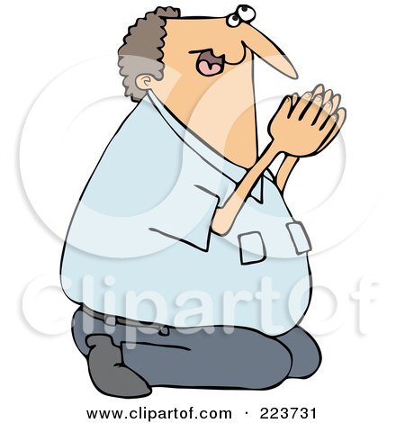 Royalty-Free (RF) Clipart Illustration of a Caucasian Man Kneeling And Praying by djart