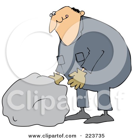 Royalty-Free (RF) Clipart Illustration of a Caucasian Worker Man Moving A Large Rock by djart