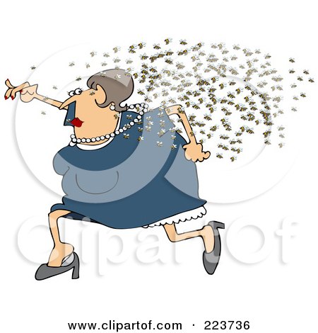 Royalty-Free (RF) Clipart Illustration of a Chubby Woman Running Away From A Swarm Of Bees by djart