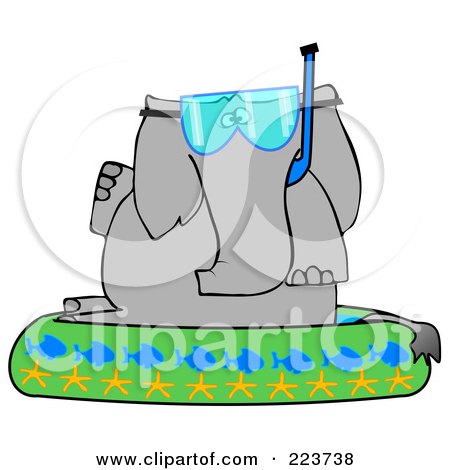 Royalty-Free (RF) Clipart Illustration of an Elephant Wearing A Snorkel Mask And Sitting In A Kiddie Pool by djart