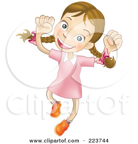 Royalty-Free (RF) Clipart Illustration of a Happy Caucasian Girl Smiling And Jumping Into The Air by AtStockIllustration