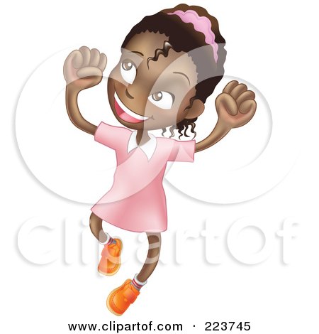 Royalty-Free (RF) Clipart Illustration of a Happy African American Girl Smiling And Jumping Into The Air by AtStockIllustration