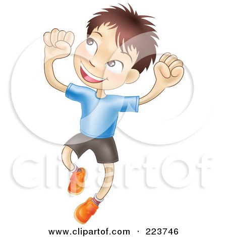 Royalty-Free (RF) Clipart Illustration of a Happy Caucasian Boy Smiling And Jumping Into The Air by AtStockIllustration