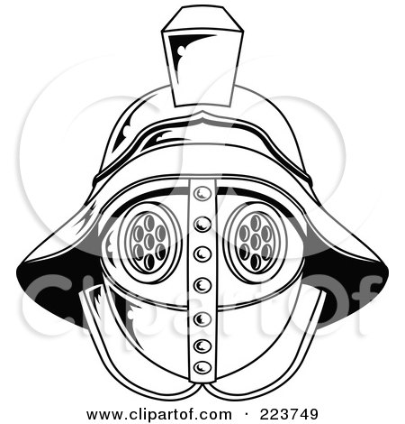 Royalty-Free (RF) Clipart Illustration of a Black And White Gladiator Helmet by AtStockIllustration