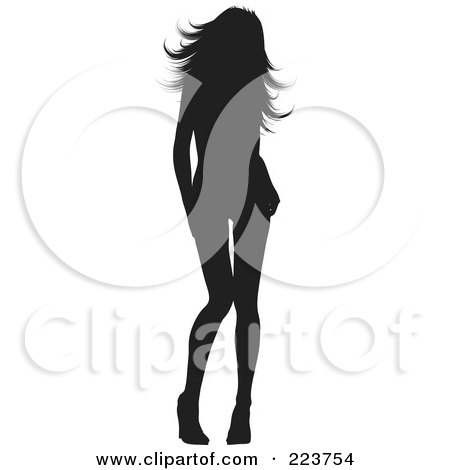 Royalty-Free (RF) Clipart Illustration of a Sexy Black Silhouetted Woman In Heels, Tilting Her Knees Inward by KJ Pargeter