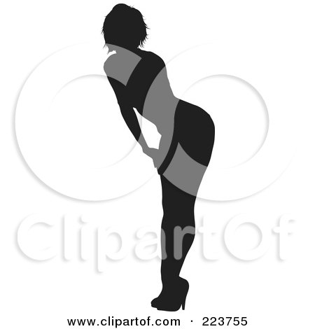 Royalty-Free (RF) Clipart Illustration of a Sexy Black Silhouetted Woman In Heels, Bending Over With Her Hands On Her Knees by KJ Pargeter