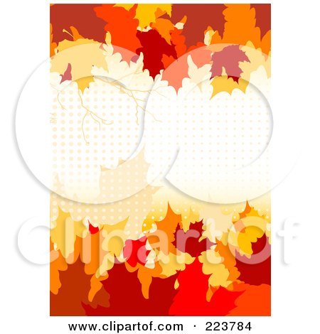 Royalty-Free (RF) Clipart Illustration of an Autumn Background Of Colorful Leaves And Halftone by Pushkin