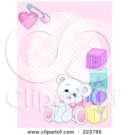 Royalty-Free (RF) Clipart Illustration of a Pink Girl Teddy Bear Baby Background by Pushkin