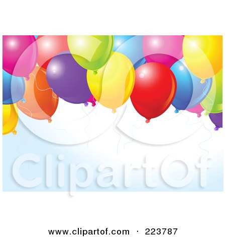 Royalty-Free (RF) Clipart Illustration of a Birthday Party Background Of Colorful Balloons Over Faint Blue by Pushkin