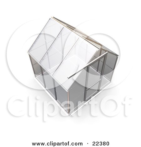 Clipart Illustration of an Empty Glass Greenhouse With A Silver Frame by KJ Pargeter