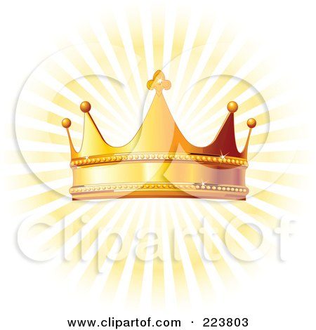 Royalty-Free (RF) Clipart Illustration of a Golden Crown Over Yellow Rays by Pushkin
