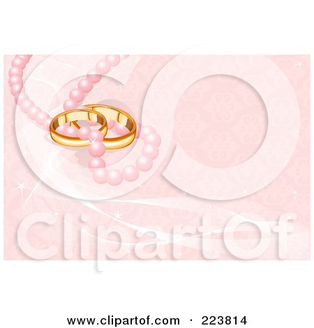 Royalty-Free (RF) Clipart Illustration of a Pink Wedding Background Of Golden Bands, Pink Pearls, Sparkles And White Mesh Waves by Pushkin