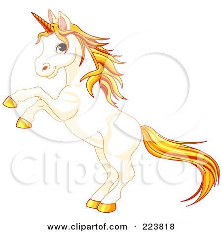 Royalty-Free (RF) Clipart Illustration of a Cute Cream Unicorn Rearing Up by Pushkin