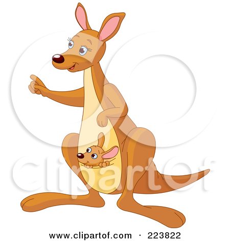 Royalty-Free (RF) Clipart Illustration of a Cute Mommy Kangaroo Pointing Something Out To Her Joey by Pushkin