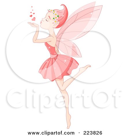 Royalty-Free (RF) Clipart Illustration of a Female Fairy Kicking Up A Leg And Blowing Hearts by Pushkin