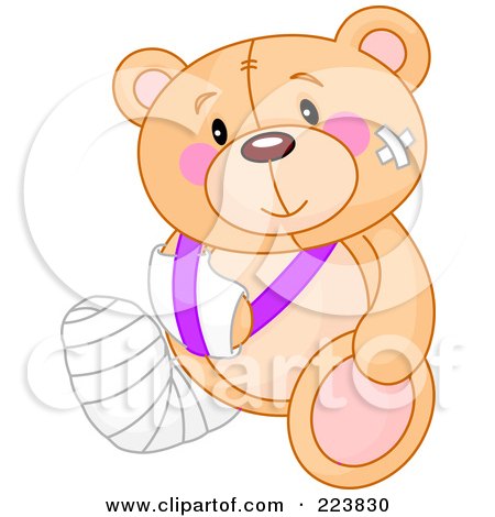 Teddy Bear With Crutch And Bandaged Led Stock Illustration