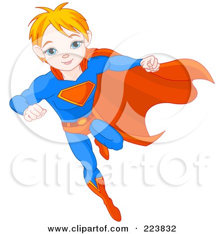 Royalty-Free (RF) Clipart Illustration of a Flying Super Boy To The Rescue by Pushkin