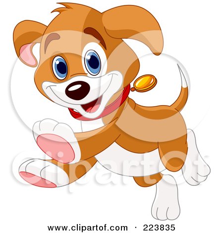 Royalty-Free (RF) Clipart Illustration of a Happy Beagle Puppy Running And Smiling by Pushkin
