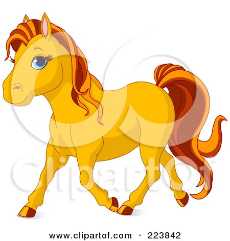 Royalty-Free (RF) Clipart Illustration of a Cute Prancing Butterscotch Colored Pony by Pushkin