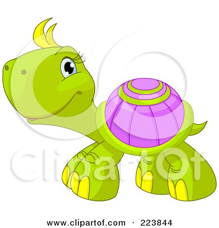 Royalty-Free (RF) Clipart Illustration of a Cute Green Turtle With Yellow Hair And A Purple Shell by Pushkin