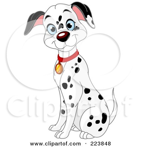 Royalty-Free (RF) Clipart Illustration of a Curious Adult Dalmatian Dog Sitting by Pushkin