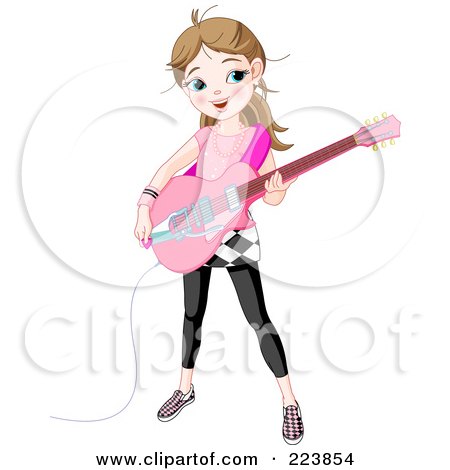 Royalty-Free (RF) Clipart Illustration of a Cute Caucasian Girl Playing An Electric Guitar by Pushkin