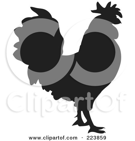 Royalty-Free (RF) Clipart Illustration of a Black Silhouetted Cockerel - 9 by dero