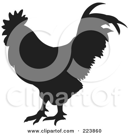 Royalty-Free (RF) Clipart Illustration of a Black Silhouetted Cockerel - 13 by dero