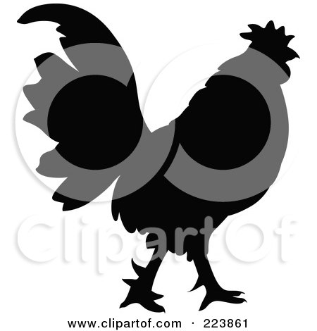 Royalty-Free (RF) Clipart Illustration of a Black Silhouetted Cockerel - 8 by dero