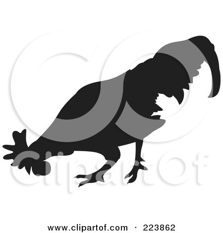 Royalty-Free (RF) Clipart Illustration of a Black Silhouetted Cockerel - 3 by dero
