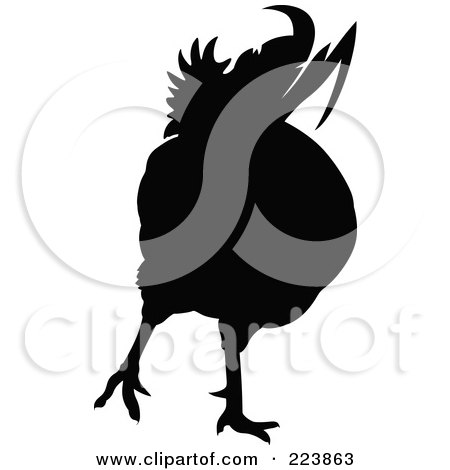 Royalty-Free (RF) Clipart Illustration of a Black Silhouetted Cockerel - 14 by dero