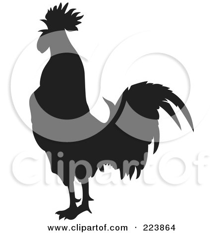 Royalty-Free (RF) Clipart Illustration of a Black Silhouetted Cockerel - 5 by dero