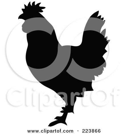 Royalty-Free (RF) Clipart Illustration of a Black Silhouetted Cockerel - 10 by dero