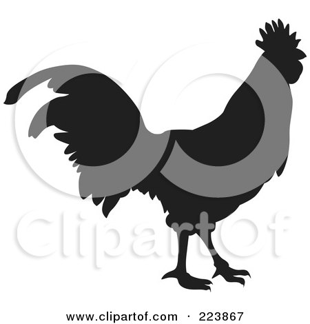 Royalty-Free (RF) Clipart Illustration of a Black Silhouetted Cockerel - 7 by dero