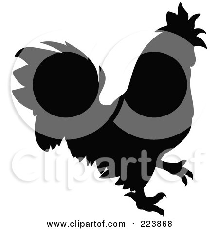 Royalty-Free (RF) Clipart Illustration of a Black Silhouetted Cockerel - 4 by dero