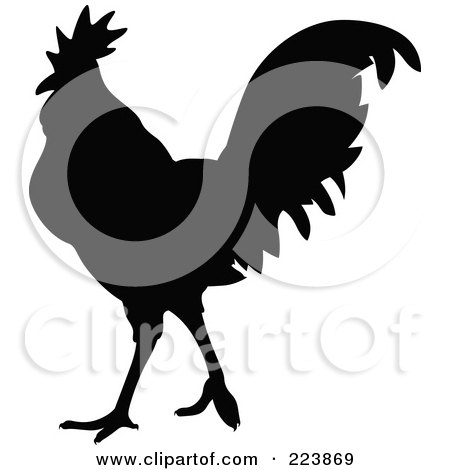 Royalty-Free (RF) Clipart Illustration of a Black Silhouetted Cockerel - 15 by dero