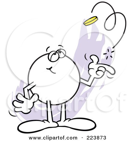 Royalty-Free (RF) Clipart Illustration of a Dreamy Moodie Character Flipping A Coin by Johnny Sajem