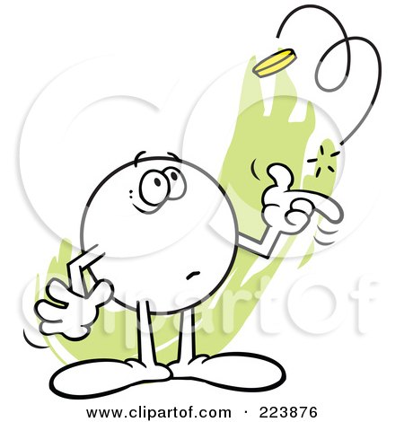 Royalty-Free (RF) Clipart Illustration of a Nervous Moodie Character Flipping A Coin by Johnny Sajem