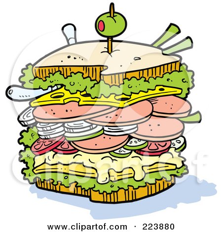 Royalty-Free (RF) Clipart Illustration of a Huge Sstacked Ham Bologne Sandwich by Johnny Sajem