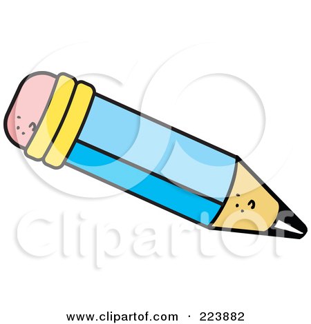 Royalty-Free (RF) Clipart Illustration of a Blue School Pencil With An Eraser Tip by Johnny Sajem
