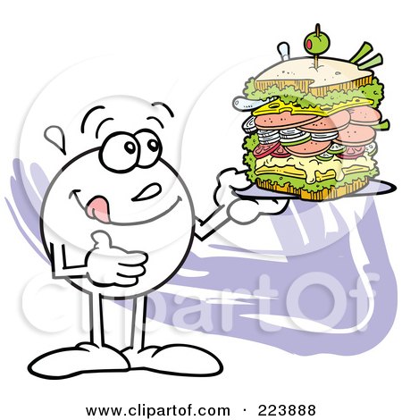 Royalty-Free (RF) Clipart Illustration of a Hungry Moodie Character Holding A Large Sandwich by Johnny Sajem