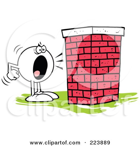 Royalty-Free (RF) Clipart Illustration of a Moodie Character Screaming At A Brick Wall by Johnny Sajem