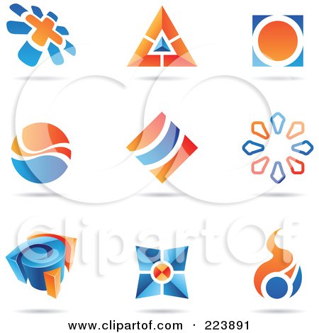 Royalty-Free (RF) Clipart Illustration of a Digital Collage Of Blue And Orange Icon Or Logo Designs With Shadows - 3 by cidepix
