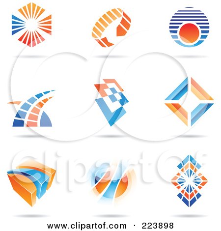Royalty-Free (RF) Clipart Illustration of a Digital Collage Of Blue And Orange Icon Or Logo Designs With Shadows - 1 by cidepix