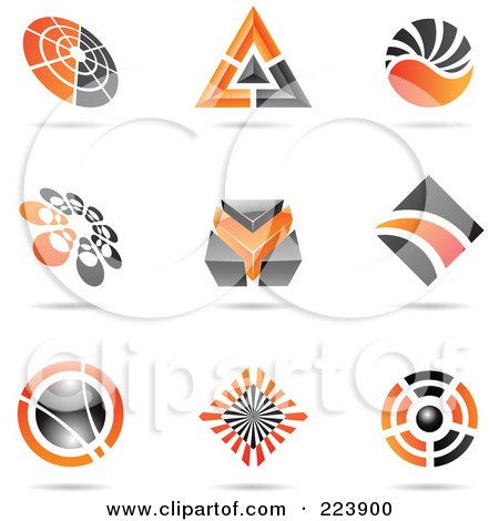 Royalty-Free (RF) Clipart Illustration of a Digital Collage Of Orange And Black Icon Or Logo Designs With Shadows - 2 by cidepix