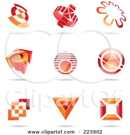 Royalty-Free (RF) Clipart Illustration of a Digital Collage Of Red And Orange Icon Or Logo Designs With Shadows - 1 by cidepix